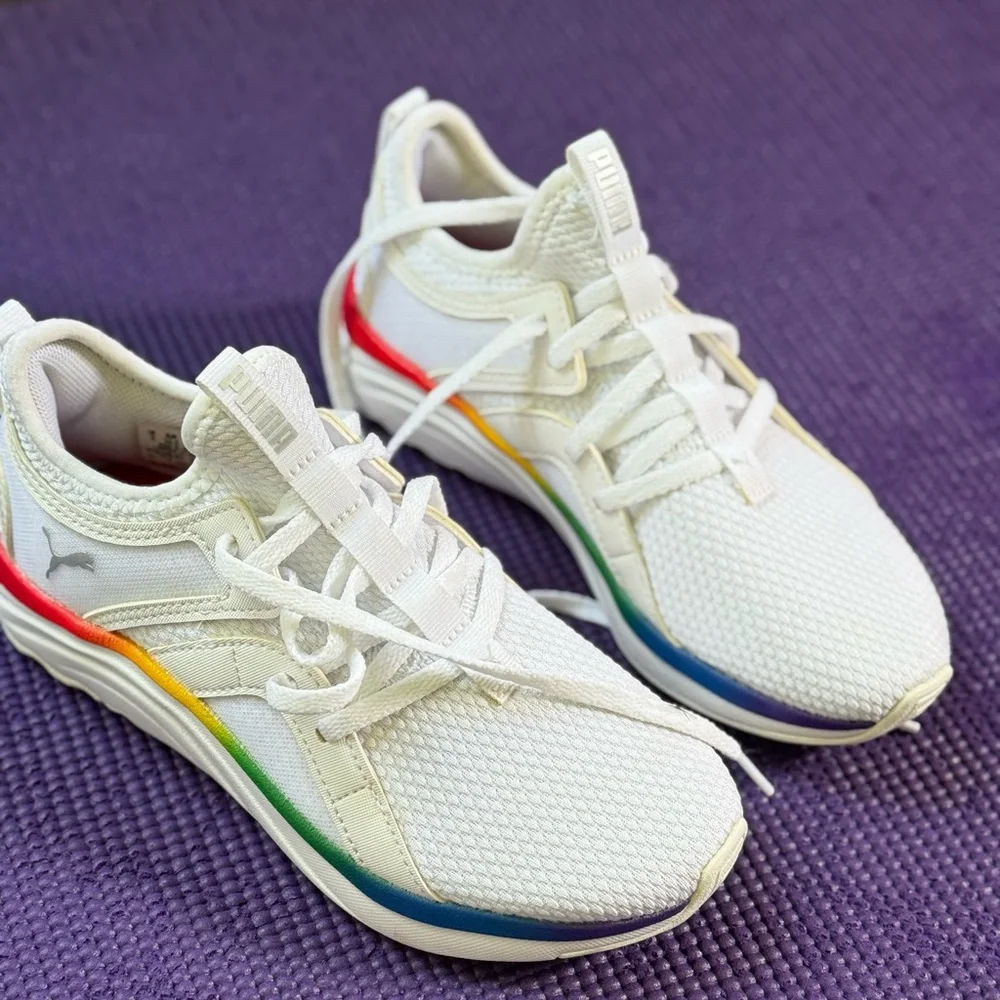 Puma White Pride Sneakers Low-Top Mesh KIDS - Picture 1 of 4